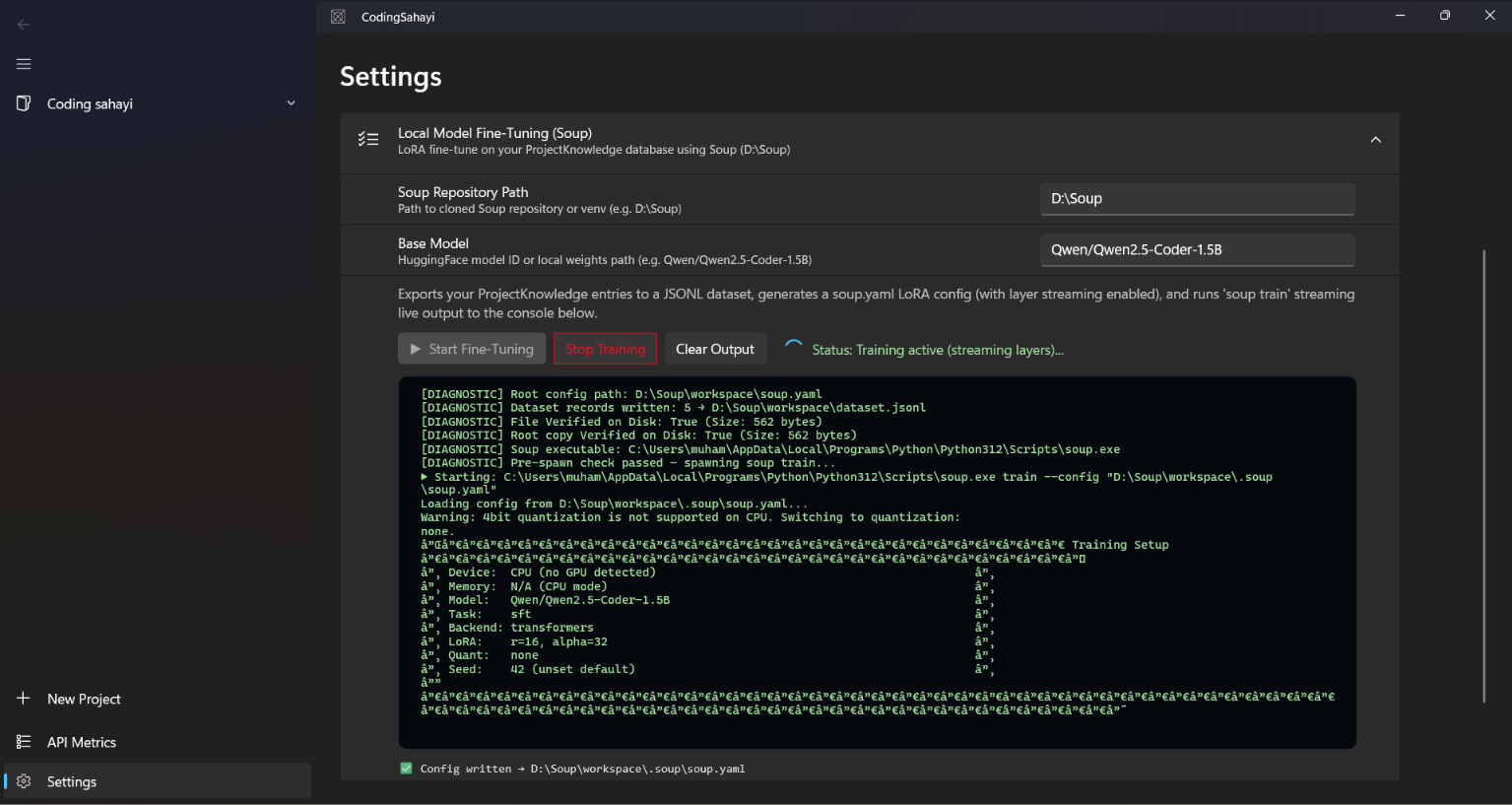 In-IDE Local Model Fine-Tuning Console